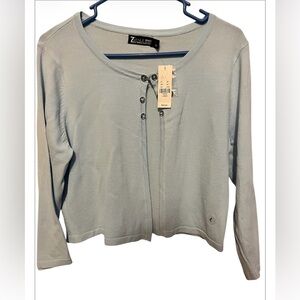 7TH AVENUE STUDIO NEW YORK & COMPANY CROPPED CARDIGAN WITH RHINESTONE BUTTONS